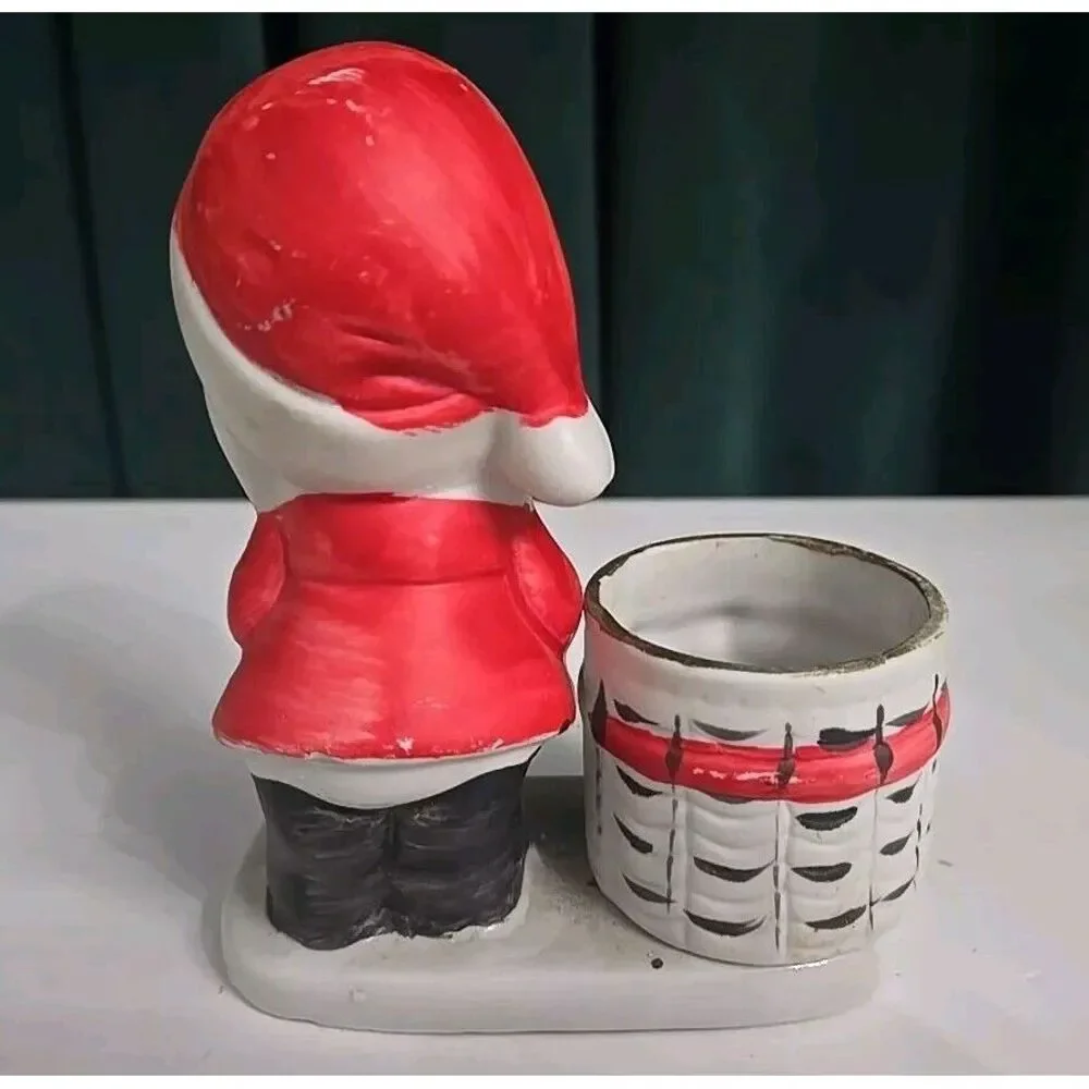 Vintage 1976 JASCO Porcelain Santa‎ Tea Light Candle Holder, Hand Painted